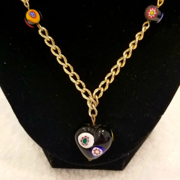 Rare Vintage Murno Glass "Millefiori" Gold Chain With Multicolor Glass Beads.30" - Picture 2 of 4